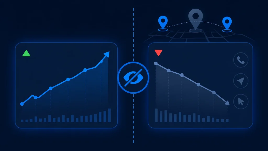 Search Console traffic rising while Google Business Profile calls and direction requests fall - the map pack blind spot