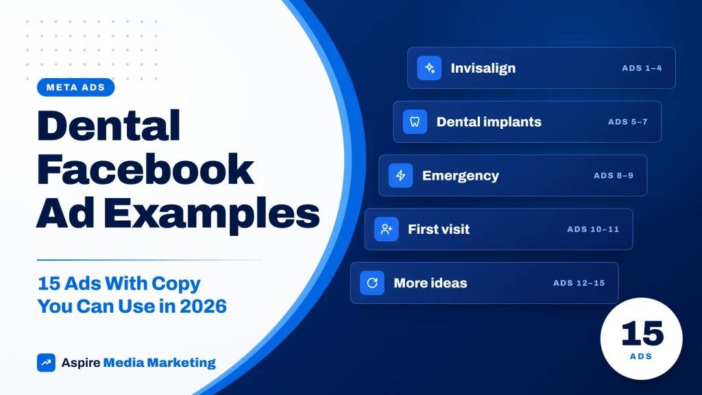 Dental Facebook ad examples: 15 ads with copy you can use, led by Invisalign, implant, emergency, and first visit ads